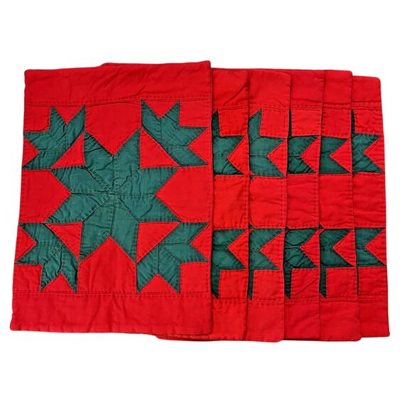 6 Red/Green Handmade Christmas Placemats Embroidered 18"x13" Holiday Decor - Picture 1 of 6